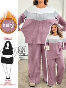 SHEIN CURVE+ Auntie Casual Daily Versatile 2 Pieces Set Autumn/Winter Fall - Multicolor - View 1