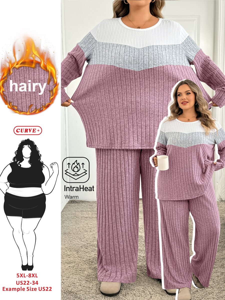 SHEIN CURVE+ Auntie Casual Daily Versatile 2 Pieces Set Autumn/Winter Fall - Multicolor - View 1