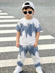 Young Boy Autumn New Arrival Casual Minimalist Loose Comfortable Sporty Style Crew Neck Short Sleeve & Long Pants 2 Pieces Set Kids - Multicolor - View 5