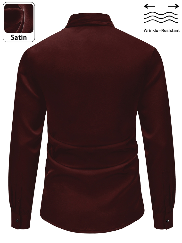 Manfinity Mode Men's Casual Daily Wear, Essential For Outings, Ins Style, Glamorous Party, Street Mature, Loose Fit Shirt, Formal, Old Money - Burgundy - View 2