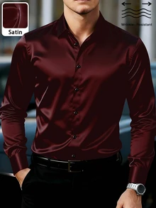 Manfinity Mode Men's Casual Daily Wear, Essential For Outings, Ins Style, Glamorous Party, Street Mature, Loose Fit Shirt - Burgundy - View 1