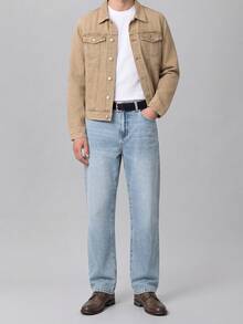 Colvenic Men's American Street Casual Lifestyle Snowflake Washed Denim Straight Leg Jeans - Light Wash - View 4