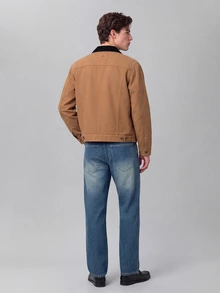 Colvenic 男士復古街頭風做舊藍黃配色寬腿牛仔褲，復古貓鬚水洗中腰寬鬆牛仔長褲，休閒情侶度假款 - 藍色 - 查看 3