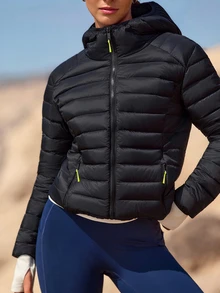 GLOWMODE Running Collection 70% Down Seasonal Shine Packable Lightweight Hooded Puffer Jacket With Water-Resistant Shell & Adjustable Details Outdoor Wear - Black - View 5