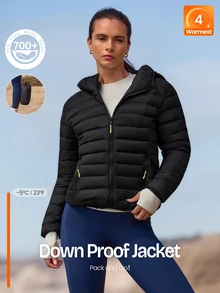 GLOWMODE Running Collection 70% Down Seasonal Shine Packable Lightweight Hooded Puffer Jacket With Water-Resistant Shell & Adjustable Details Outdoor Wear - Black - View 9
