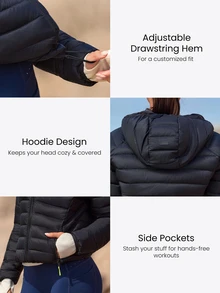 GLOWMODE Running Collection 70% Down Seasonal Shine Packable Lightweight Hooded Puffer Jacket With Water-Resistant Shell & Adjustable Details Outdoor Wear - Black - View 4