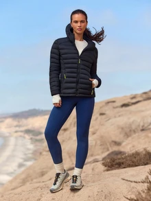 GLOWMODE Running Collection 70% Down Seasonal Shine Packable Lightweight Hooded Puffer Jacket With Water-Resistant Shell & Adjustable Details Outdoor Wear - Black - View 7