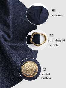 Modelyn Women's Premium Thickened Metal Buckle Long Sleeve Long Coat, Elegant Overcoat, Autumn/Winter - Navy Blue - View 9