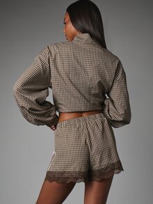 MISSGUIDED Mini Shorts a Cuadros con Detalle de Borde de Encaje y Cintura Elástica, Estilo Casual para Ocasiones Festivas de Otoño e Invierno - Multicolor - Ver 3
