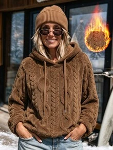 LanaWest Sweatshirt Berkerudung Kasual Warna Polos untuk Wanita, Cocok untuk Pemakaian Sehari-hari - Coffee Brown - View 1