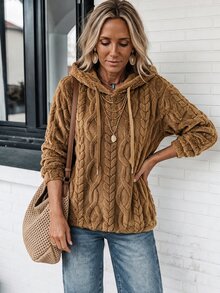 LanaWest Sweatshirt Berkerudung Kasual Warna Polos untuk Wanita, Cocok untuk Pemakaian Sehari-hari - Coffee Brown - View 3