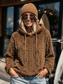 LanaWest Sweatshirt Berkerudung Kasual Warna Polos untuk Wanita, Cocok untuk Pemakaian Sehari-hari - Coffee Brown - View 5