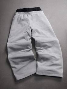 SHEIN 青少年男孩字母圖案保暖內裡 2 合 1 腰部運動長褲 - 灰色 - 查看 3