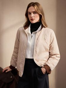 Nima Coro Women's Letter Embroidery Design Contrast Color Zipper Front Jacket - Apricot - View 9