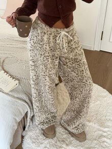 CovetEZ 女款舒適豹紋抽繩腰寬鬆長褲 - 白色 - 查看 7