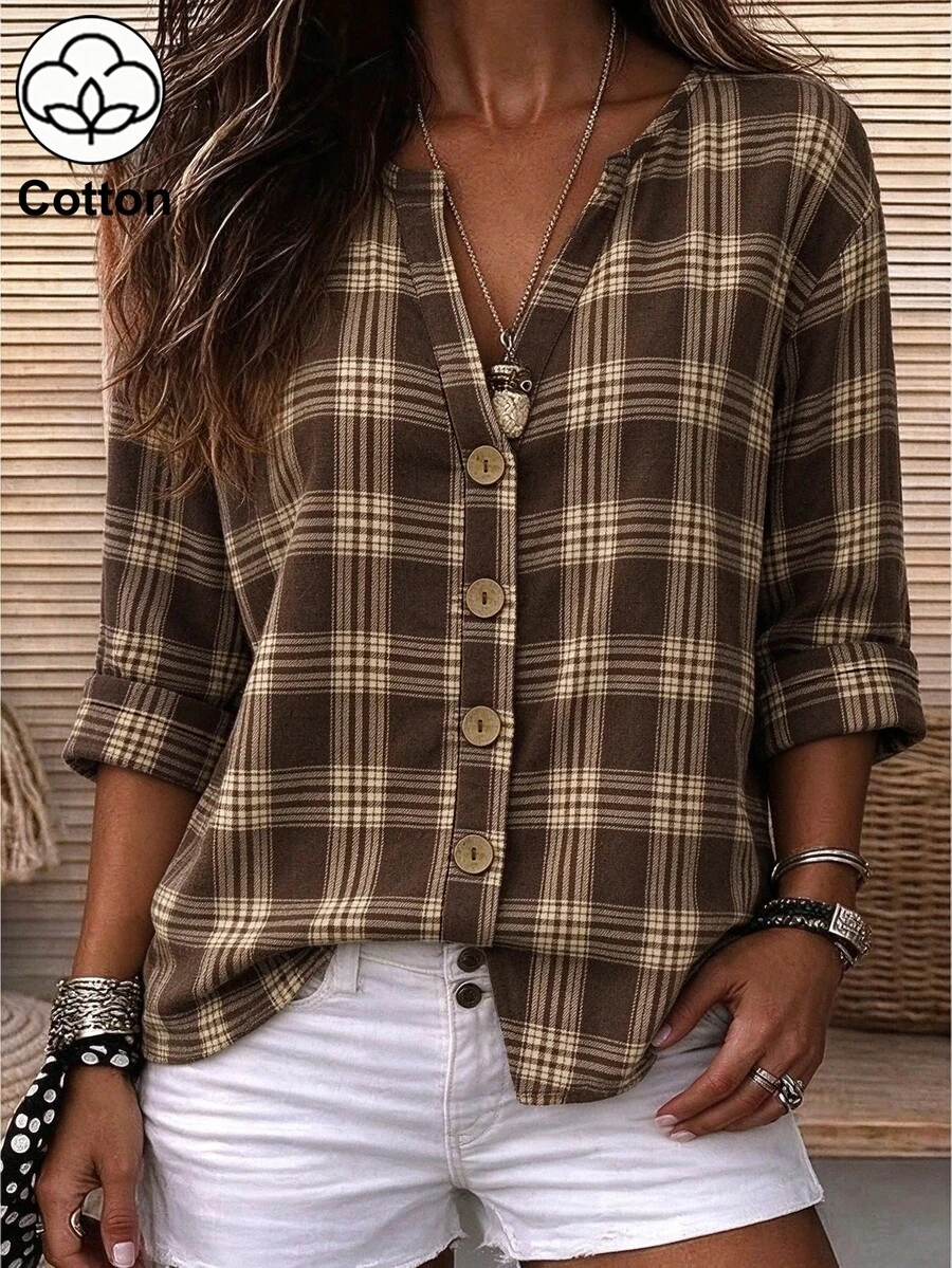Zayélia Lady's Smooth-Woven Elegant And Simple Casual Summer Blouse, Work Shirt - Mocha Brown - View 1