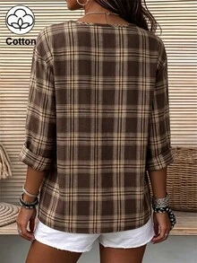 Zayélia Lady's Smooth-Woven Elegant And Simple Casual Summer Blouse, Work Shirt - Mocha Brown - View 2