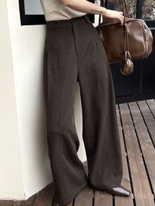 DAZY Women's Solid Color Casual Versatile Everyday Long Pants Fall - Brown - View 8