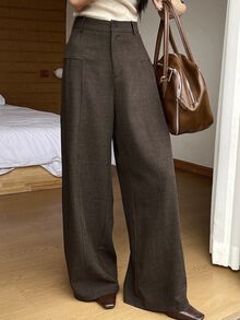 DAZY Women's Solid Color Casual Versatile Everyday Long Pants Fall - Brown - View 3