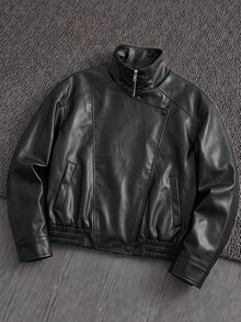 Mainfolk Men Zip Up PU Leather Moto Jacket Black Autumn,Streetwear Goth,Suede Air Layer Jacket,Utility Cargo Jacket,Halloween Winter Party Going Out Autumn - Black - View 2