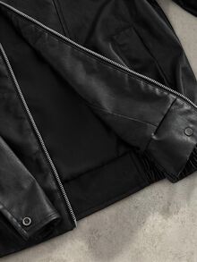 Mainfolk Men Zip Up PU Leather Moto Jacket Black Autumn,Streetwear Goth,Suede Air Layer Jacket,Utility Cargo Jacket,Halloween Winter Party Going Out Autumn - Black - View 8