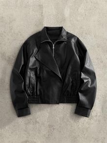 Mainfolk Men Zip Up PU Leather Moto Jacket Black Autumn,Streetwear Goth,Suede Air Layer Jacket,Utility Cargo Jacket,Halloween Winter Party Going Out Autumn - Black - View 3