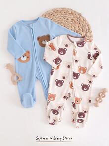 Cozy Pixies Newborn Baby Boy Baby Girl Cartoon Dinosaur Pattern Knitted Soft Round Neck Long Sleeve Bodysuit & Pants 2pcs Pieces Set - Multicolor - View 4