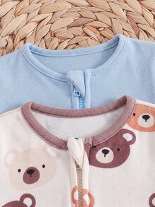 Cozy Pixies Newborn Baby Boy Baby Girl Cartoon Dinosaur Pattern Knitted Soft Round Neck Long Sleeve Bodysuit & Pants 2pcs Pieces Set - Multicolor - View 6