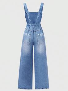 SHEIN Overall Rajut Motif Bintang untuk Anak Perempuan Remaja, Musim Gugur, Sekolah, Musim Semi, Musim Panas, Biru, Streetwear Gaya Y2k, Kasual, Pesta - Biru - View 3