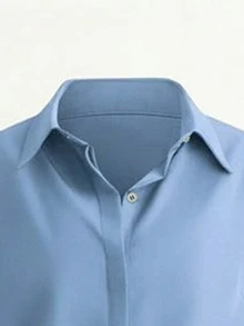 SHEIN Franclia 新款前扣长袖衬衫和休闲阔腿裤，适合通勤 - 淺藍色 - 查看 5