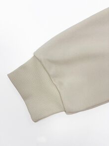 SHEIN 秋季女款圓領寬鬆落肩鈕扣假不對稱門襟羅紋袖口下擺休閒米色日常旅行早午餐衛衣 - 杏色 - 查看 5