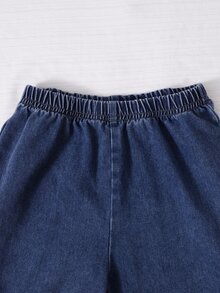 SHEIN 青少年女孩秋季套裝 3件/組 蝴蝶結肩帶上衣鏤空肩部設計 蝴蝶結寬腿褲 可愛Y2K風格 校園度假 白色水藍色 - 藍色 - 查看 6