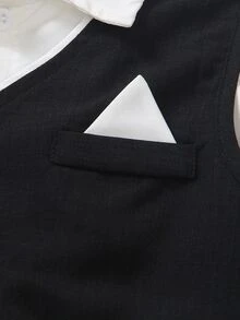 SHEIN 小男孩 2 件套 單排扣背心與長褲，紳士套裝 秋季 - 黑色 - 查看 6