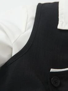 SHEIN 小男孩 2 件套 單排扣背心與長褲，紳士套裝 秋季 - 黑色 - 查看 5