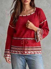 Linhara CURVE Plus Size Women's Colorblock Casual Daily Long Sleeve Sweater - Multicolor - View 6