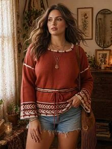 Linhara CURVE Plus Size Women's Colorblock Casual Daily Long Sleeve Sweater - Multicolor - View 1