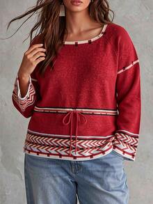 Linhara CURVE Plus Size Women's Colorblock Casual Daily Long Sleeve Sweater - Multicolor - View 3