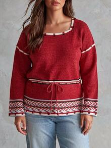 Linhara CURVE Plus Size Women's Colorblock Casual Daily Long Sleeve Sweater - Multicolor - View 4
