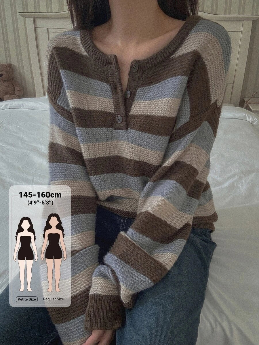 DAZY Women's Striped Casual Versatile Daily Long Sleeve Sweater - Brown - View 1