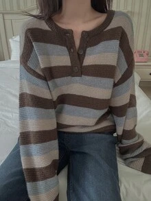 DAZY Women's Striped Casual Versatile Daily Long Sleeve Sweater - Brown - View 6