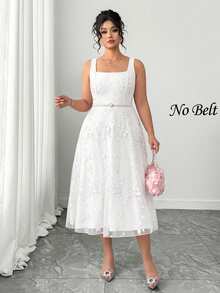 Elenzga Women's Romantic Elegant Sleeveless Square Neck Floral Embroidery Dress - White - View 7