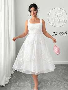 Elenzga Women's Romantic Elegant Sleeveless Square Neck Floral Embroidery Dress - White - View 1