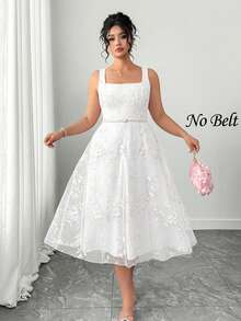 Elenzga Women's Romantic Elegant Sleeveless Square Neck Floral Embroidery Dress - White - View 6