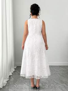 Elenzga Women's Romantic Elegant Sleeveless Square Neck Floral Embroidery Dress - White - View 2