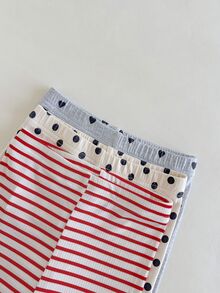 SHEIN 女童修身內搭褲 3色可選 心形波點條紋荷葉邊飾 柔軟嬰兒外穿長褲 隨機3件組 - 彩色 - 查看 6