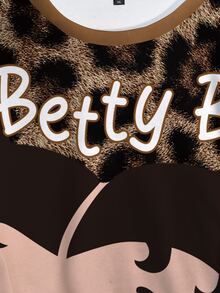 Betty Boop x SHEIN 大尺碼女款圓領字母卡通圖案休閒日常長袖運動衫 - 白色 - 查看 4