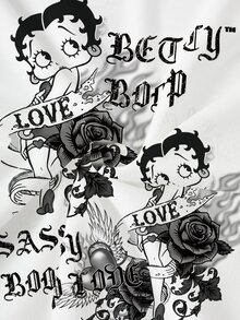 Betty Boop x SHEIN Áo thun ngắn tay họa tiết nhân vật hoạt hình, hoa và slogan - trắng - Xem 9