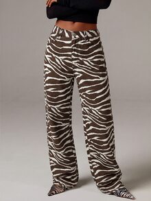 Athîral Denim Women's Zebra Print Casual Daily Travel Denim Jeans With Pockets And Buttons - Brown - View 1