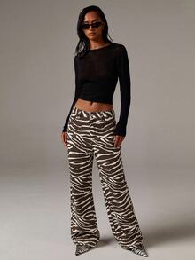 Athîral Denim Women's Zebra Print Casual Daily Travel Denim Jeans With Pockets And Buttons - Brown - View 4