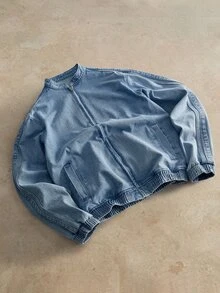 Mainfolk Jaket Denim Pria Gaya Rapper Athleisure Grunge Streetwear Kasual Washed Denim Street Y2K Kembali ke Sekolah Musim Dingin/Musim Gugur - Biru - View 4